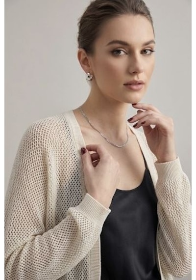 Neden Tekstil Premium Ajurlu İnce Triko Bolero Hırka - Açık Bej