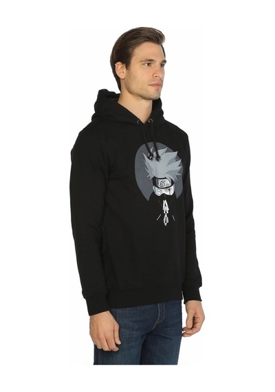 Bant Giyim - Naruto Kakashi Siyah Kapşonlu Erkek Sweatshirt Siyah