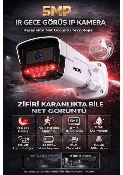 Ip Kamera 5mp Ultra Hd Network Güvenlik Kamerası - H.265+ - Onvife - Poe - Dahili Sesli - 9 Ir Led
