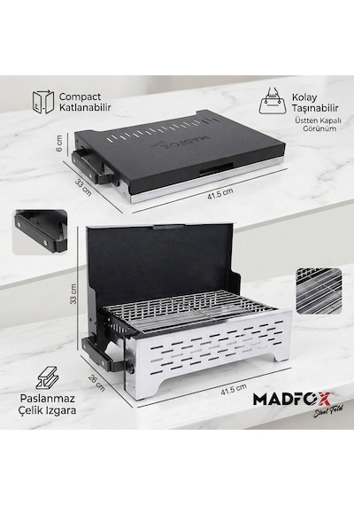 Madfox Steelfold Paslanmaz Çelik Katlanabilir Mangal Siyah