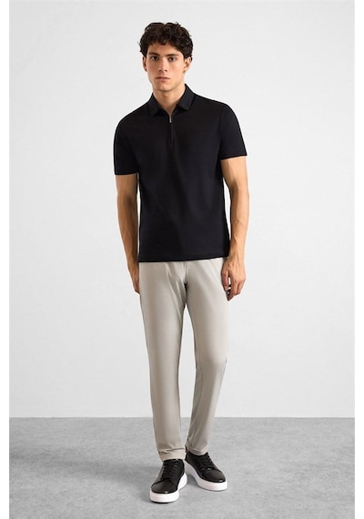 Süvari Siyah Regular Düz Fermuarlı Polo Yaka Tişört Ts1014000443-s09