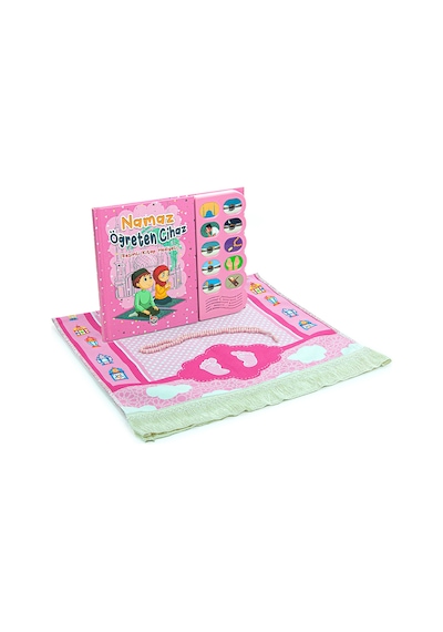 Namaz Öğreten Sesli Cihazlı Kitap Tesbihli Kızımın Çocuk Seccadesi Seti Pembe