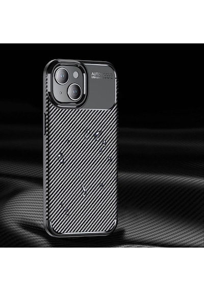 Apple Uyumlu iPhone 15 Plus Kilif Lens Karbon Serisi Negro Silikon Kapak