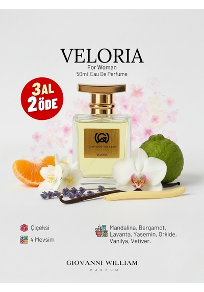 Veloria Kadın Parfüm Edp Çiçeksi Tatlı, Özgüvenli, Vanilya, Lavanta, Yasemin