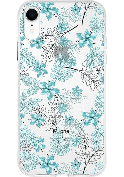 Apple Uyumlu iPhone Xr  Kapak Floral Su Yeşili Tasarımlı Şeffaf Kılıf
