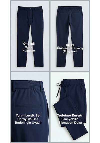 Etikmen Lacivert İpli Kolay Ütülenebilir Easy Iron Jogger Erkek Pantolon Lacivert