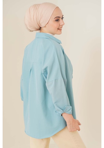 Bigdart 103901 Oversize Basic Tesettür Gömlek - Su Yeşili 001