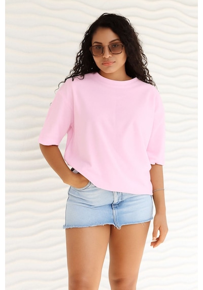 Benroma Düz Oversize Unisex Tişört Ycb5 Pembe