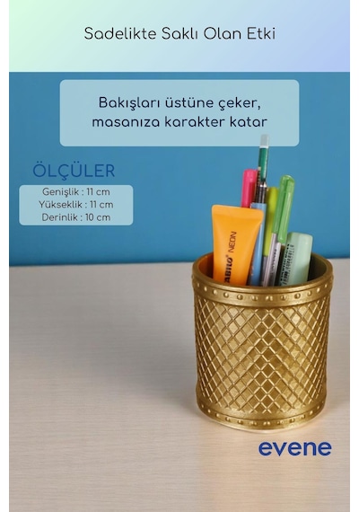 Kalemlik Masa Kalemliği Organizer Kalemlik Altın Renk Model 90 Çok Renkli