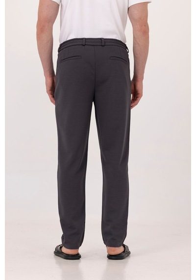Sabri Özel Antrasit Dokulu Arka Lastikli Köprü Kemerli Bağcıklı Slim Fit Jogger Pantolon