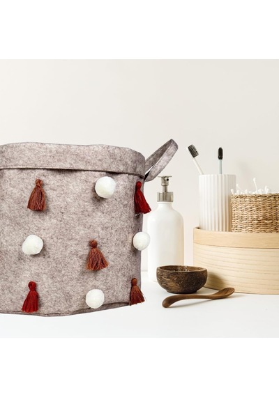 Keçe Kulplu Yuvarlak Düzenleyici Sepet Çok Amaçlı Saklama Organizer Düzenleyici 27x27x27 CM Genel
