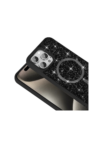 Ariatech Apple Uyumlu iPhone 15 Pro Max Kılıf Pırlanta Tasarımlı Magsafe Şarj Özellikli Mozaik Sil Siyah