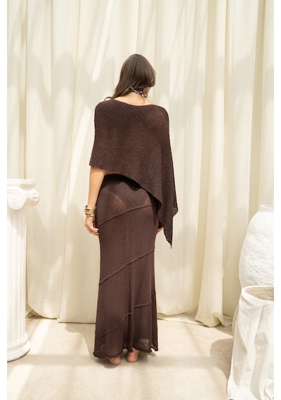 Mai Collection Praiano Asimetrik Kahve Crop Etek Takım