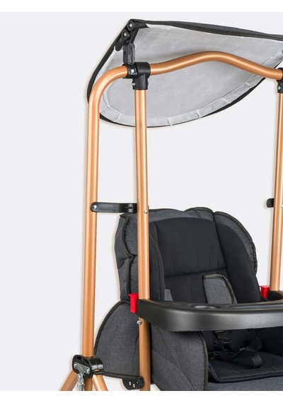 Tam Yatarlı Tenteli Mama Tablalı Keten Kumaş Ev Tipi Gold Salıncaklı & Mama Sandalyesi