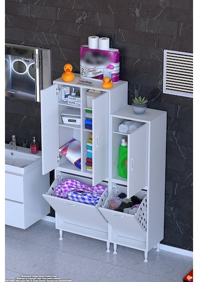 Ohbe 55 + 35cm Genişlik 160cm Boy 32,5cm Derinlik Kirli Sepetli 3 Kapaklı Çok Amaçlı Banyo Dolabı Beyaz Ohbe 55 + 35cm Genişlik 160cm Boy 32,5cm Derinlik Kirli Sepetli 3 Kapaklı Çok Amaçlı Banyo Dolabı Beyaz