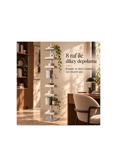 Axis 8 Raflı Metal Kitaplık Modern Tasarım Dikey Dekoratif Kitaplık Gümüş - 935176049 Gümüş