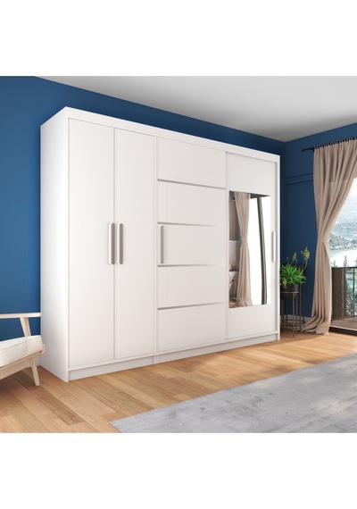 Sürgülü Gardırop Kısmı Kapaklı Sürgülü Gardırop 270cm /210 Cm Parlak Beyaz