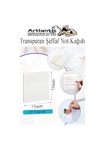 Yapışkanlı Şeffaf Not Kağıdı 50 Yaprak 1 Paket Kare Transparan Postit 75x75mm Yarı Saydam İşaretleyici Aydınger Not