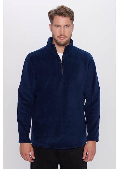 Tudors Unisex Standart Fit Rahat Kesim Tüylenme Yapmayan Soğuk Geçirmez Lacivert Dik Yaka Polar Sweatshirt-31929