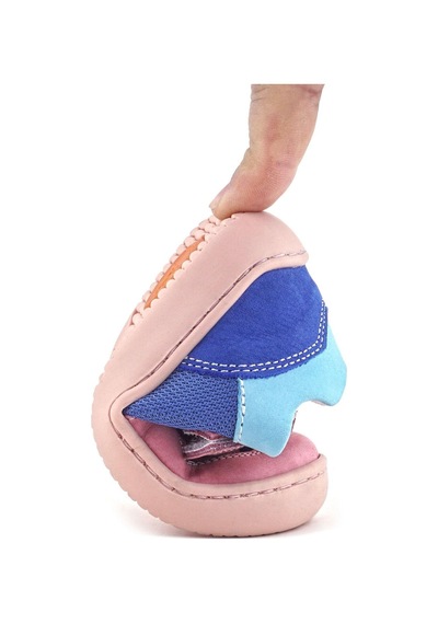 Rakerplus Bob Hakiki Deri Mavi Pembe Barefoot Cırtlı Lastikli Bebek Sneaker Ayakkabı Pembe