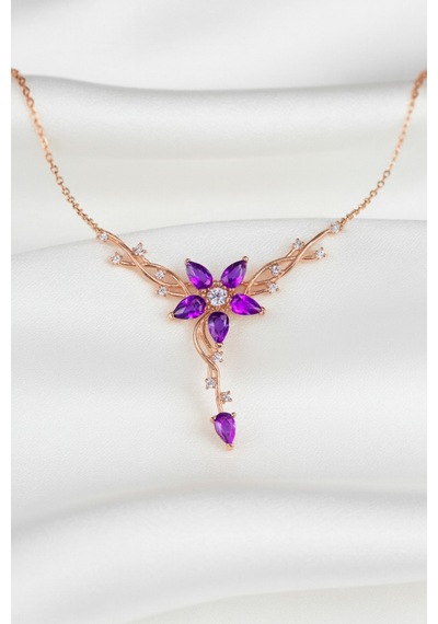 Çekirdekjewelry 925 Ayar Gümüş Mortaşli Sarmaşık Kolye Pembe