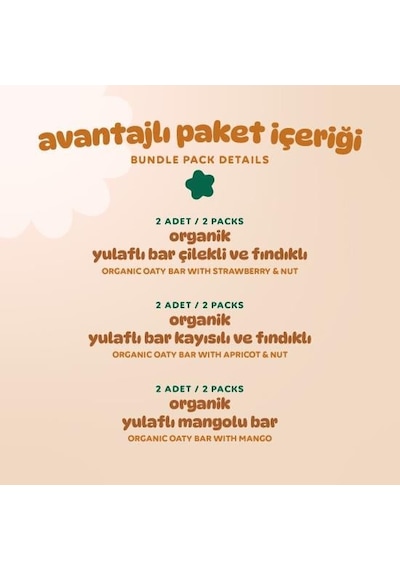 Organik Vegan Çilek Kayısı Ve Mango Yulaf Bar Atıştırmalık Paketi - 6 Adet 3 Çeşit 160 G