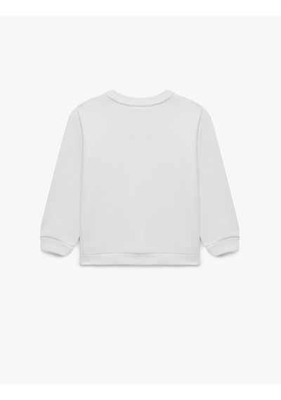 Koton Baskılı Bisiklet Yaka Kısa Kollu Şardonlu Sweatshirt Ekru 7wmg10224ak