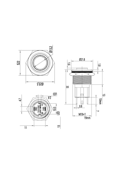 Motorobit 19D-G1-E 19Mm Çıkık Yaylı Işıklı Metal Buton - Sarı