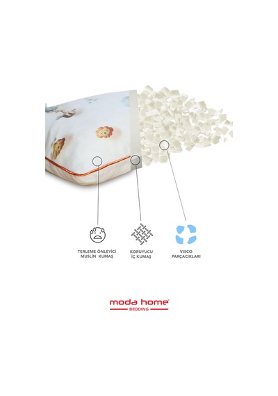2 Adet Müslin Kumaşlı Ortopedik Çocuk Yastığı,visco Parçacıklı Pamuk Kılıflı 40 60 1100 Gr Bulut Beyaz Bulut