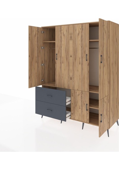 Kronos Gardrop 5 Raflı 2 Çekmeceli 2 Askılı 176x59x221 Çam-çam/antrasit Çam/antrasit Kronos Gardrop 5 Raflı 2 Çekmeceli 2 Askılı 176x59x221 Çam-çam/antrasit Çam/antrasit