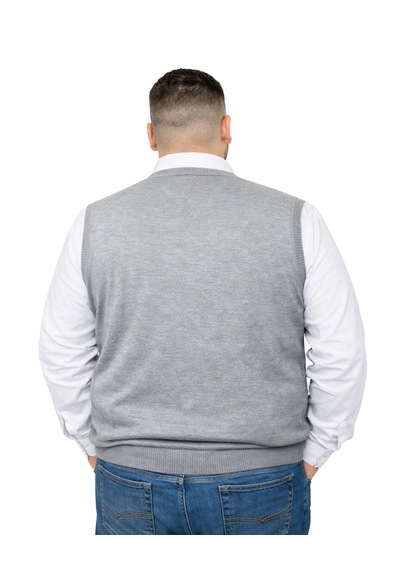 Battalmoda Erkek Büyük Beden Gri V Yaka Süveter 3xl-4xl-5xl-6xl