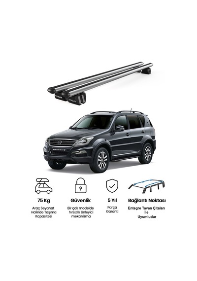 Pençe Ssangyong Rexton 2013 Ve Sonrası Uyumlu Gri Ara Atkı Port Bagaj Tavan Barı