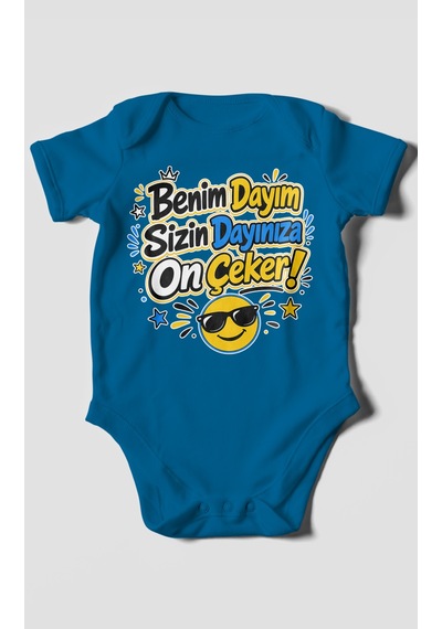 Morivokids Benim Dayım Sizin Dayınıza On Çeker Kısa Kollu Bebek Body %100 Pamuk Koyu Mavi