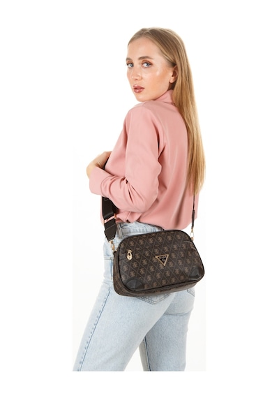 Newish Polo Kadın Monogram Desenli Uzun Askılı Çapraz Omuz Çantası 2 Adet - New361 Kahverengi - Bej