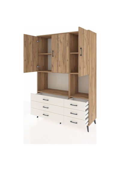 Hyperion Dolap 6 Raflı 6 Çekmeceli 3 Kapaklı 132x44x195 Çam-ç... Çam