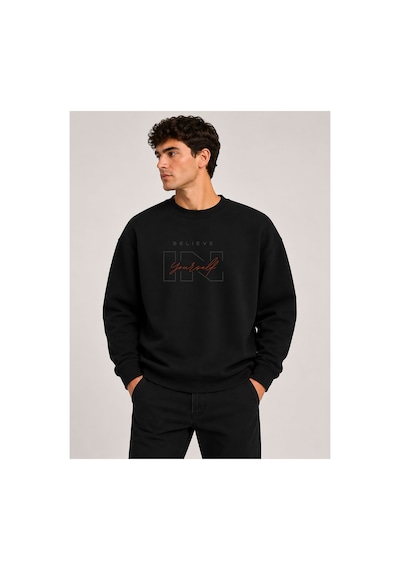 Herkesemoda Believe Baskılı Bisiklet Yaka Şardonlu 2 İplik Sweatshirt Siyah