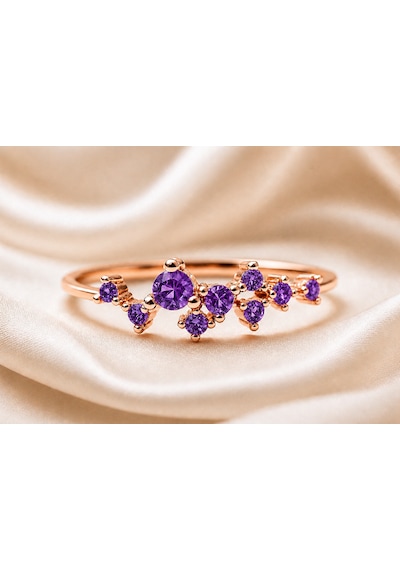 18 Ayar Rose Altın Kaplama Amethyst Star Yüzük, 925 Ayar Zirkon Star Kadın Gümüş Yüzük Pembe Altın Kaplama