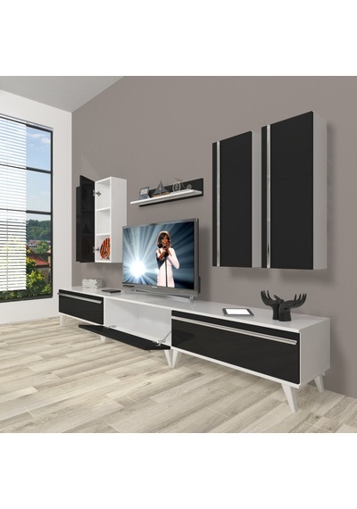 Decoraktiv Eko 8d Mdf Retro Tv Ünitesi Tv Sehpası Beyaz - Siyah