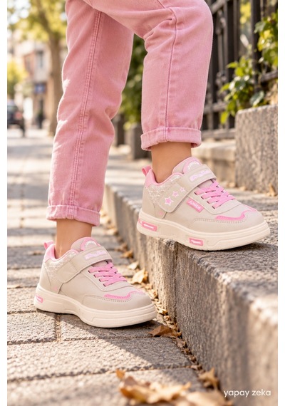 Mini Bonito Unisex Çocuk Sneaker Işıklı Tabanlı Günlük Spor Ayakkabı 26-30 Numara Arası Işıklı Bej
