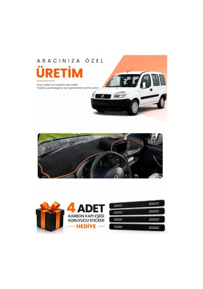 Fıat Doblo 2000-2008 Airbagsiz B.ekran Uyumlu Torpido Koruma Örtüsü Oto Kılıfı - Siyah Kahverengi
