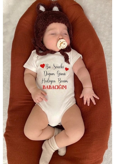 Bebeqon Bu Seneki Doğum Günü Hediyen Benim Babacığım Yazılı Bebek Zıbını Bbqnz026 Ekru