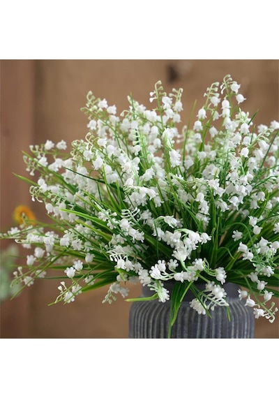 Yapay Çiçek Müge Çiçeği Sazlı Beyaz Çan Çiçeği Lily Of The Valley Demet
