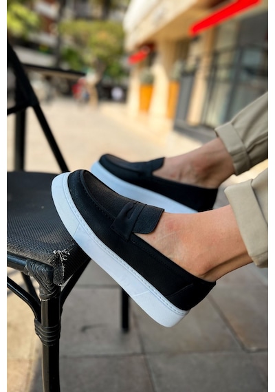 Roof Atelier Erkek Siyah Beyaz Loafer Ayakkabı - 421 - Cbt Bandera Siyah