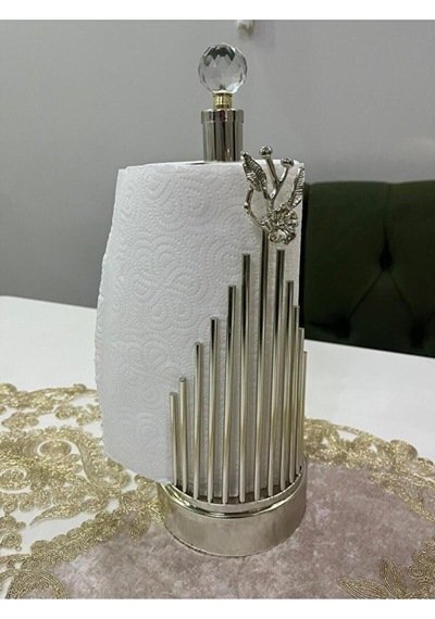 Premium Metal Tasarım Kağıt Havluluk - Kristal Başlıklı Gri