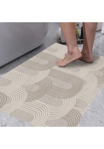 Dijital Kaymaz Yıkanabilir Banyo Mutfak Salon Paspas Halısı Trend Modern Al4005 krem
