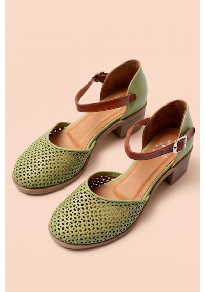 Analin Shoes Kadın Hakiki Deri Burnu Kapalı Delikli Sandalet Yeşil