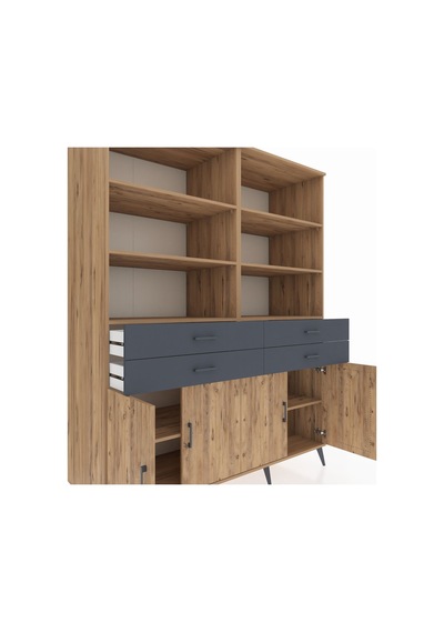 Kronos Gardrop 8 Raflı 4 Çekmeceli 4 Kapaklı 176x59x221 Çam-çam/antrasit Çam/antrasit Kronos Gardrop 8 Raflı 4 Çekmeceli 4 Kapaklı 176x59x221 Çam-çam/antrasit Çam/antrasit