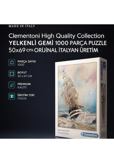Clementoni High Quality Collection Yelkenli Gemi 1000 Parça Puzzle 50x69 Cm Orijinal İtalyan Üretim