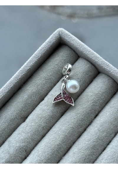 Pembe Taşlı İncili Balina Kuyruğu Charm Asafaccessory