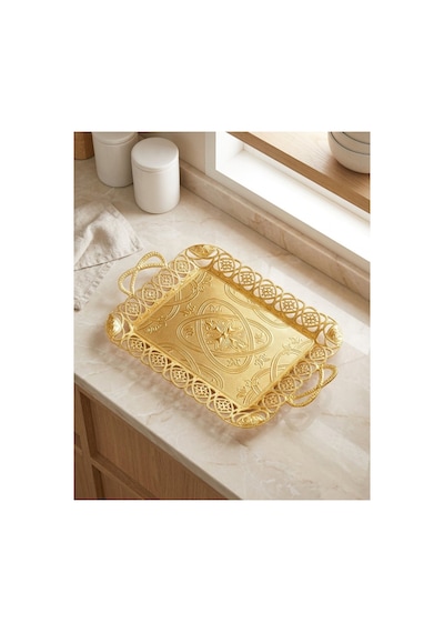 Eksen Büyük Boy Gold Renk Metal Dikdörtgen Tepsi